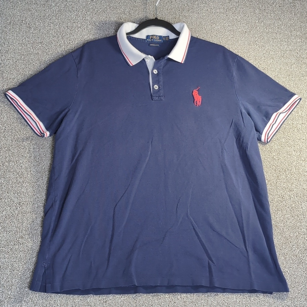 Polo Ralph Lauren Big Pony Ringer Polo Size XL in Navy Blue With Red/White/Blue